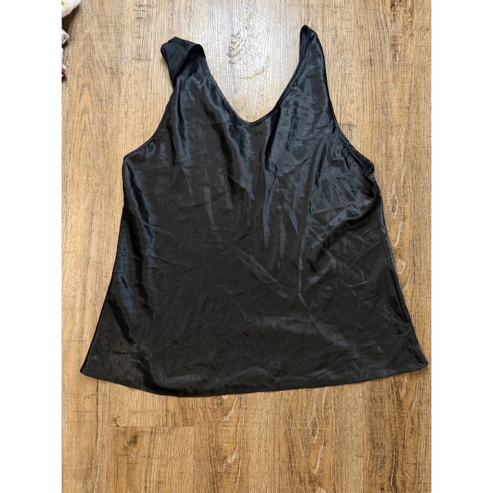 Cinema Etoile Black Satin Tank Top V-Neck Sleeveless Blouse Large 640051